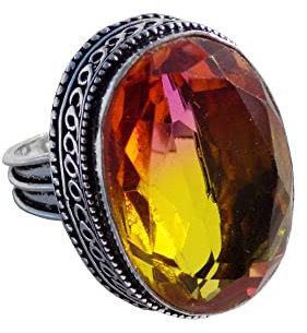 Vintage-Ring-Schmuck, Multi-Turmalin-Quarz-Ring, Statement-Ring, handgefertigter Designerring (Ringgröße: 8 USA), Edelstein, Mehrfarbiger Turmalinquarz