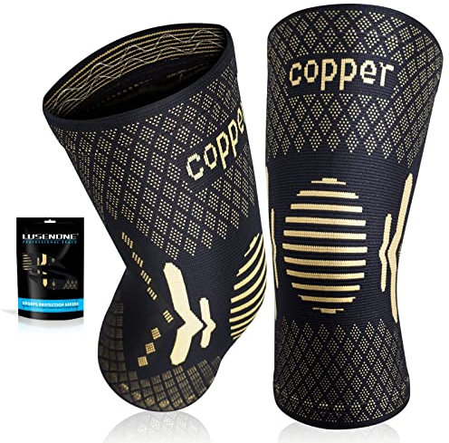 2 Stück Kupfer Kniebandage für Männer und Damen, Beste Kompression Kniestütze Kniebandagen, Knee Sleeves Support für Meniskus, Arthrose, ACL, Kraftsport, Sport, Gym, Laufen, Joggen