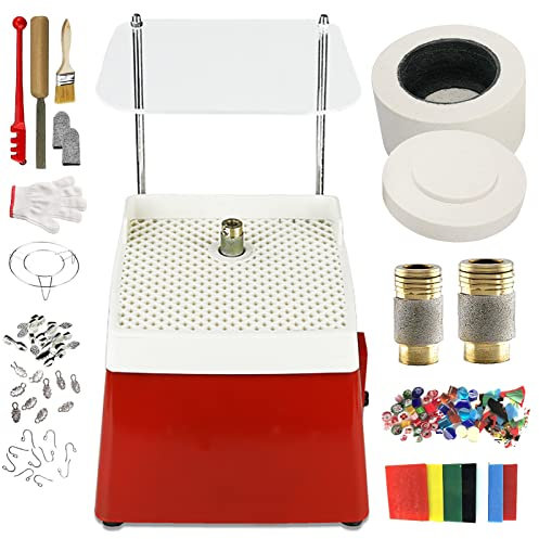 Portable Glass Grinder with 5/8'' & 1'' Diamond Grinder Bits, Microwave Kiln Kit for Glass Processing Arts Decoration