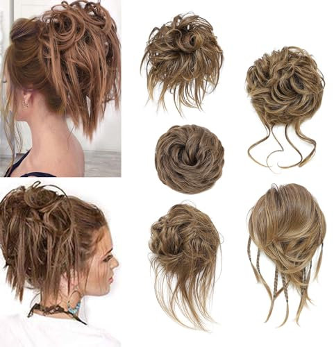 MNMNM 5/Pack Haarteil Mit Gummiband, Groß Dutt Haarteil, Gewellt Natürlich Kunsthaar Haargummi Damen Mit Haaren Hochsteckfrisuren Haarverlängerung, Messy Bun Haarteile (5 Stück/Packung) (8/27)