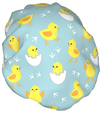Bonnet de douche en coquille d'oeuf de poussin jaune pour femme imperméable,lavable,réutilisable,doublure en PEVA,ourlet élastique réglable pour tous les cheveux longs,bonnet de bain