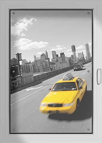 Wallario Lichtschutzbild, Dekorativer Sichtschutz Sonnenschutz 76 x 115 cm mit Motiv: New York Yellow Taxi II - Verdunklungsrollo ohne Bohren