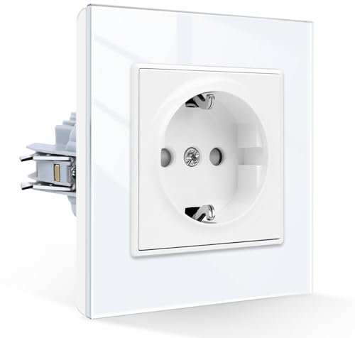CNBINGO Schuko Steckdose Unterputz Doppelsteckdose Weiß Wandsteckdose 1 Fach Glas Steckdosen mit Steckklemme
