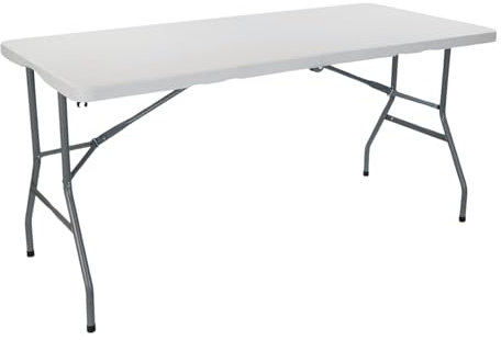 THINIA HOME Mesa Catering Plegable Rectangular Portatil Blanca 150 cm Mesa Multiusos: Camping, Eventos en Espacios Exteriores o Interiores | Mesa Resina y Patas Acero | 2-4 Personas