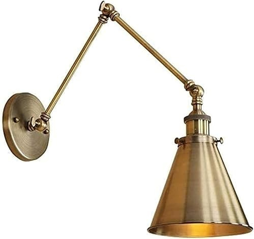 NOKTAI Wall Light Brass Finish Adjustable Edison Industrial Wall Sconce Vintage Wall Lamp Classic Nostalgic Swing Arm Wall Light Mounted Lighting Cone Shade for Living Room Bedroom Dining