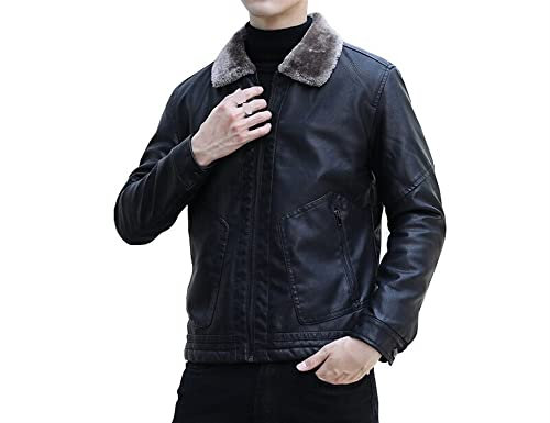 WESBR Veste de moto Mens Faux Leather Jacket Warm Casual Lapel Fur Collar Motorcycle Coat Vintage Lined Long Sleeve Business Outdoor Équipement de cyclisme (Color : Nero, Size : 3XL)