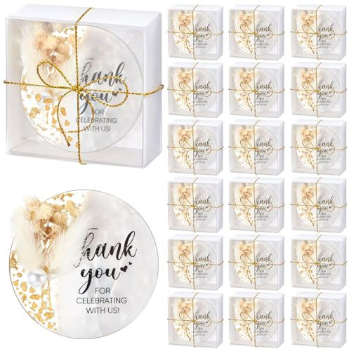 Coume 50 Pcs Wedding Favors for Guest Bulk Crystal Resin Fridge Magnet Handmade Souvenirs Gifts with Dry Flowers Thank You Text for Wedding Engagement Baby Bridal Shower