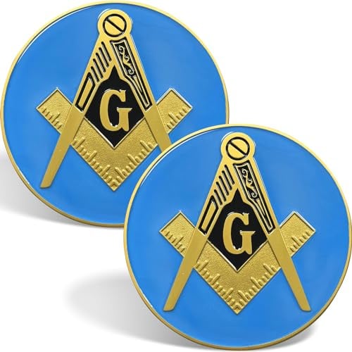 Freimaurer-Auto-Emblem, 7,6 cm, Freimaurer-Auto-Aufkleber, quadratisch und Kompasse, Auto, LKW, Motorrad, Freimaurer-Zubehör, Blau und Gold