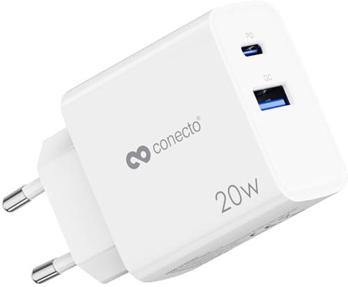 conecto USB C Ladegerät, 2 Port Mehrfach Adapter, Netzteil 20 Watt Schnellladegerät kompatibel mit Apple iPhone 15, Samsung, Tablet, Laptop UVM, PD QC Charger, Weiß