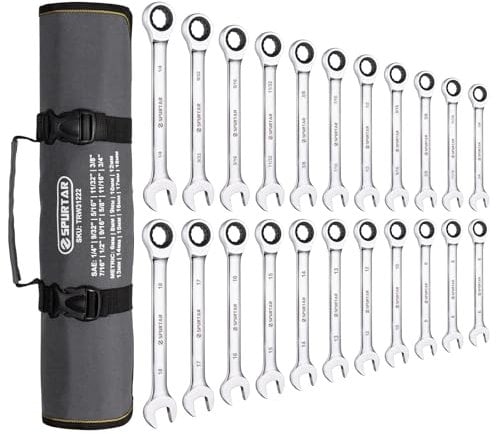 Spurtar Lot de 22 clés plate à cliquet de 6 à 18 mm, Jeu de clés mixtes à 72 dents, Acier CR-V, Finition miroir, Avec sac de transport portable
