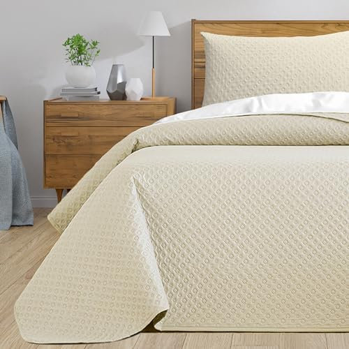 HOMEYA - Colcha bouti para Verano y Entretiempo, 100% Poliester, Colcha Cubre Cama Fina, suava, 200x265 Beige para Cama 105 con una Funda de Almohada