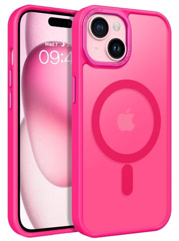 VENINGO for iPhone 15 Case,Compatible with Mag Safe Matte Translucent Bumper Shockproof 360 Protective Magnetic Girls Women Men Case for iPhone 15,Hot Pink