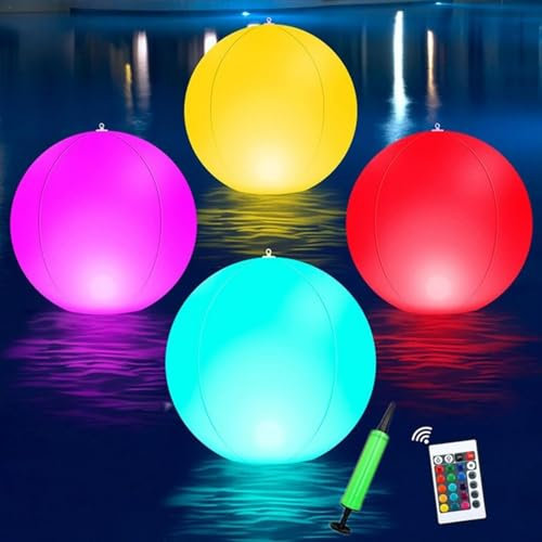 TocaFeank Palloni da spiaggia LED gonfiabili | 4 pz Pallone da spiaggia illuminato | Giocattolo con palline luminose piscina a 16 colori | 4 modalità luce regolabili Giocattoli spiaggia per beachball