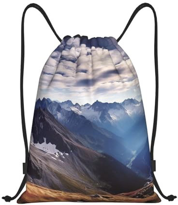 HJTRW Rucksack mit Kordelzug, wasserdicht, mit Kordelzug, Alpen Panorama, Sporttasche, Schwarz, Medium, Reiserucksäcke