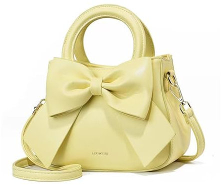 NICOLE & DORIS Umhängetasche für Damen Kleine Handtaschen mit Schleife Henkeltasche PU Leder Niedliche Schultertasche Mädchen Crossbody Bag Satchel Tasche Gelb