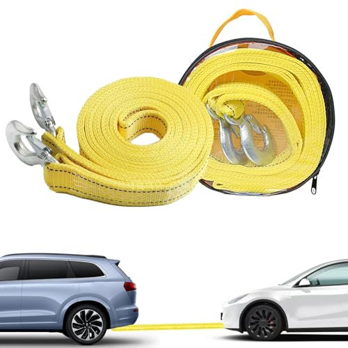 Cuerda de remolque para coche, cuerda de remolque, cuerda de remolque, 4 metros, 5 toneladas, cuerda de remolque para coche, con 2 ganchos de seguridad en U y bolsa de almacenamiento, adecuada para