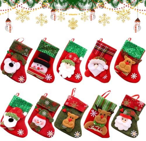 EAPMGQR 10 Stück Mini Weihnachtsstrümpfe Socken Nikolausstiefel zum Befüllen und Aufhängen Weihnachten Bestecktasche Besteckhalter Weihnachtsdeko Weihnachtsbaumschmuck Christmasbaumschmuck