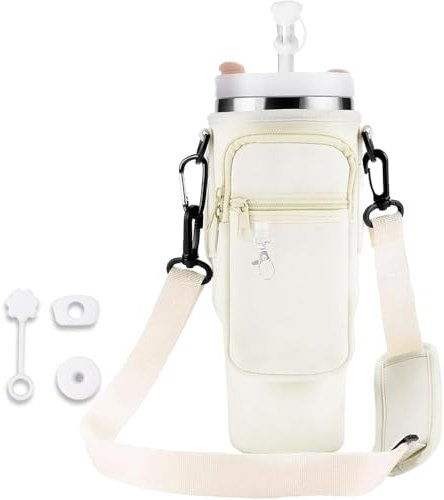 Glamifyr Stanley Cup Tasche,Tasche für Stanley Cup Stanley Cup Bag,Stanley Cup Zubehör Tasche 40oz,Stanley Cup Zubehör mit Handyfach und Verstellbarem Schultergurt für Reisen (Beige)
