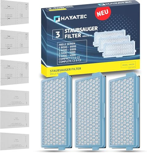 HAYATEC 3 filtri HEPA compatibili con aspirapolvere Miele s8340 con filtro Air Clean e motore per Compact C1 C2 Complete C2 C3 di ricambio per Miele complete c3 Filtro Miele