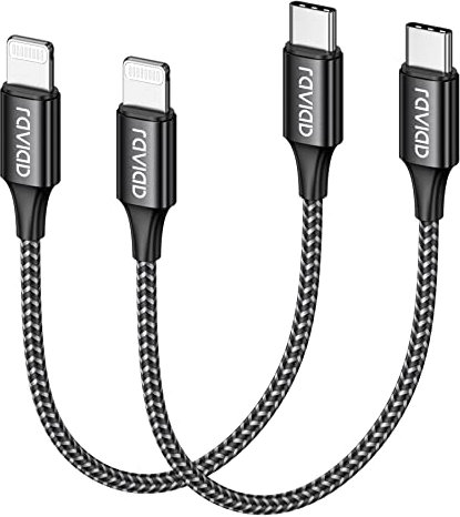 RAVIAD Cable USB C a iPhone Corto [2Pack 0.5M], MFi Certificado Cable iPhone Cargador nailon trenzado PD Rápida Tipo C a Phone 14/13 Pro Max/13 Mini/12 Pro/11/SE 2020/XR/XS/X/8/8 Plus- Negro