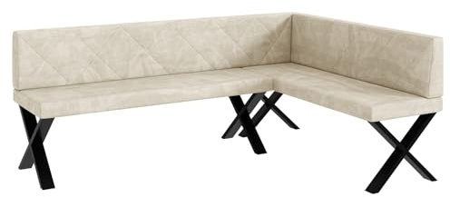 MEBLINI Eckbank für Esszimmer - Küchenbank - Essecke - Sitzecke Küche - ERIC - X-Beine 142x196x87cm Rechts - Creme Samt