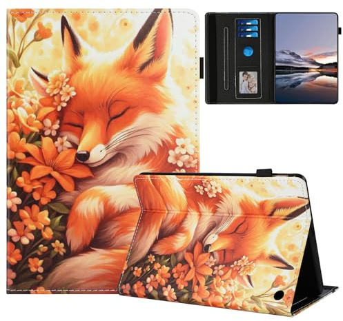Generisch DayQiQiPu Etui für Amazon Fire HD 8/HD 8 Plus (8 Zoll, 12th/10th Gen, 2022/2020) PU Leder Fuchs Wildlife Muster Flip Tablet Tasche Stand Kartensteckplätze Hülle mit Auto Schlaf/Aufwach,01