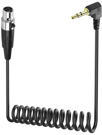 JSADZKJ Mini XLR to 3.5mm Stereo Audio Cable Right Angle 1/8 TRS Plug to 4-pin Mini XLR Female Microphone Cable Coiled Mini XLR to 3.5mm Cable for Camcorders,DSLR Cameras 1.64Ft (Mini 4 Pin XLR)