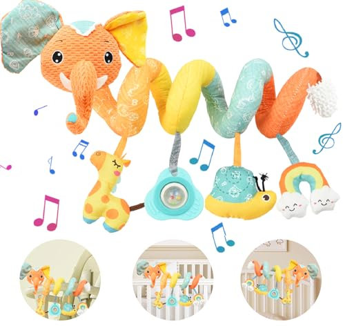 Coriver Kinderwagen Spielzeug, Activity Spirale Spielzeug Aufhängen an Babyschale Kinderbett, Babyschale Spielzeug, Kinderbett Spiralspielzeug Hängendes Spielzeug für Neugeborene (3. orange)