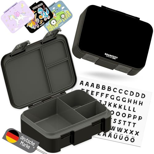 BEARFOOT Bento Box COMPACT | BPA-freie Kinder Brotdose für Schule & Kindergarten | Auslaufsichere Lunchbox für Mädchen & Jungen | Praktisch, leicht & kompakt (Schwarz, 650ml)