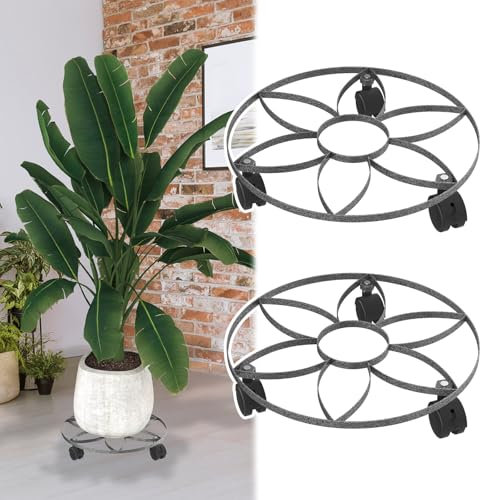 NAIZY Pflanzenroller 2 Stück Pflanzen Rollbrett φ32 cm Quadrat Blumentopf Untersetzer mit 4 Rollen Blumenroller Tragfähigkeit 160 KG, für Außen-Innen (Type D)
