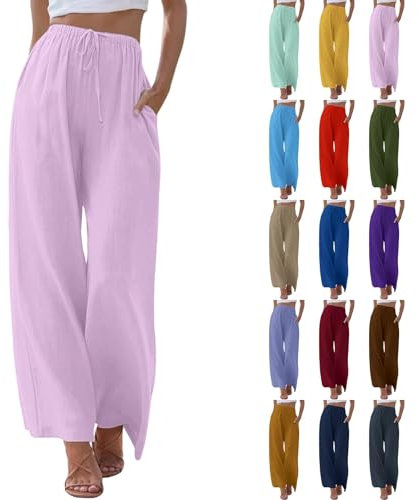 Schnäppchen Damen Solide Farbe Freizeithosen Gummiband Gürtel Taille Seitentaschen Hosen Gerade Beine Damenhose mit und elastischem Bund, Gerade, Einfarbig Vorlagen Für Gutscheine
