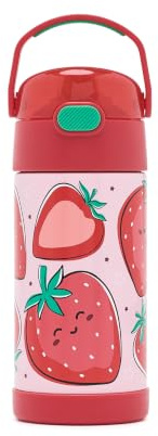 THERMOS FUNTAINER Water Bottle with Straw, 12oz, Strawberry Smiles | Kids Stainless Steel Insulated Water Bottle, Keeps Drinks Cold Longer for School & Play, BPA-Free