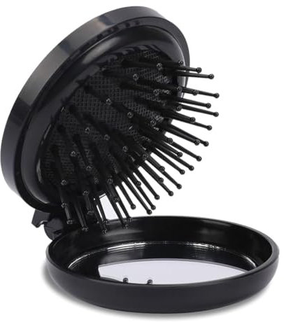 Premium pieghevole pettine per capelli ricci, pettine capelli ricci, con specchio, pettine tascabile portatile (nero)