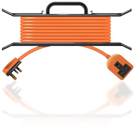 Eagle Single UK Plug to Socket Power Extension Lead Cable with H Frame Cable Tidy Reeler, Carry Handle, Orange Cable for DIY and Domestic Use 13 Amps 10m