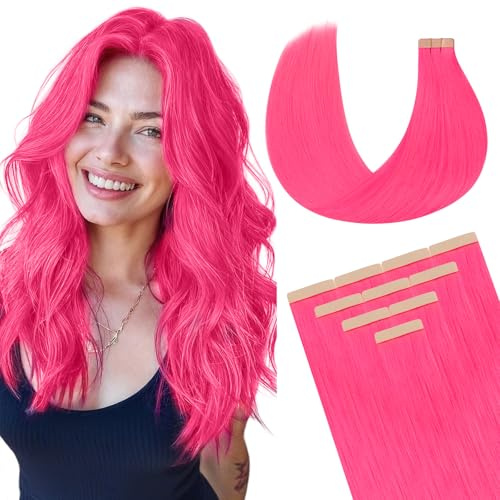 DOORES Echthaar Tape Extensions Remy Haar Tape, Heißes Rosa 40cm (16zoll) 25g 10pcs, ERGÄNZUNG, Tape Extensions Echthaar Gerade Haar