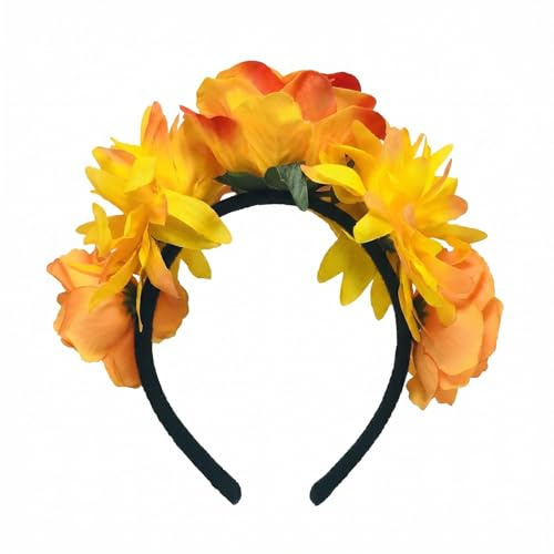 Serre-tête à fleurs mexicaines orange pour Halloween, cosplay, accessoire de costume de mariée