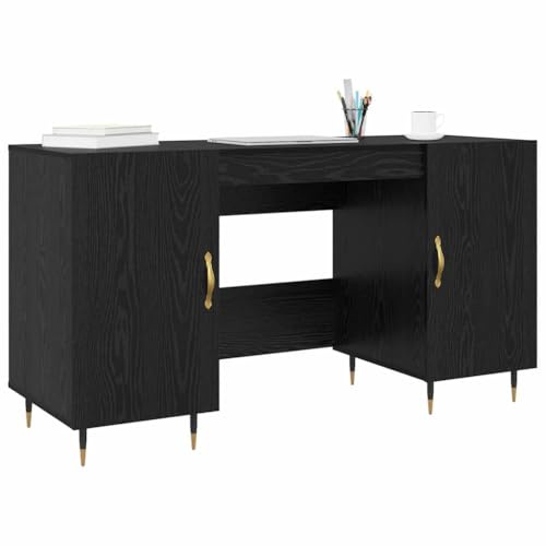 vidaXL Desk with Shelf Black oak 140 x 50 x 75 cm Engineered wood, Office Desk, Rectangular, Durable, Ample Storage, Industrial, Elegant Table, Contemporary Workstation, Functional Workspace