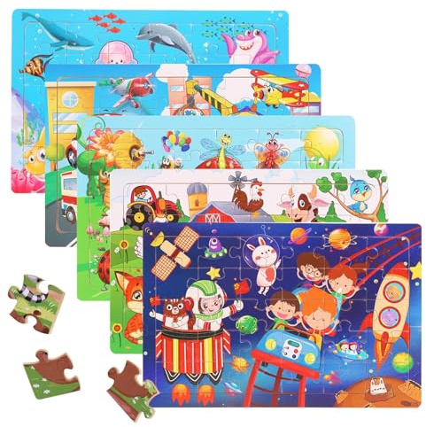 kelav Puzzle Ab 3,Holzpuzzle Kinder 5x24 Teilen,Puzzlekinder,Steckpuzzle,Vorschule Lehrreiches Spielzeug,Holz Puzzle Ab Jahren 3 4 5 6 Jahre für Kinder Mädchen Jungen (#3)