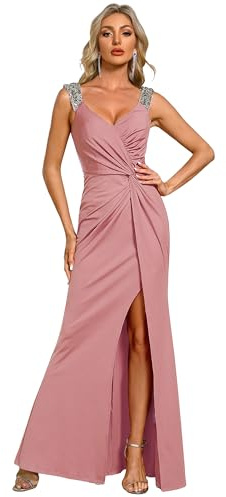 Ever-Pretty Robe de Soirée Femme Longue Moulante Fendu Col V Plis Bandoulière à Sequins Haute Élasticité EE01888