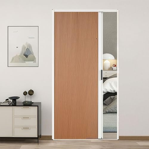 Puertas Plegables Interiores,Puertas de acordeón,Puerta Plegable de Acordeón Marrón Sin Perforar con Marco de Metal y Panel no Tejido,con Manija,Lavadero/Ducha/Guardarropa/Lavaderos Marrón