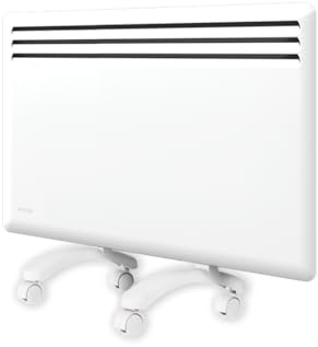 Radiador eléctrico Nobø NFK4N bajo consumo 750W blanco con ruedas y montaje en pared, convector eléctrico con termostato inteligente NCU-2Te y temporizador, IP24, protección antihielo
