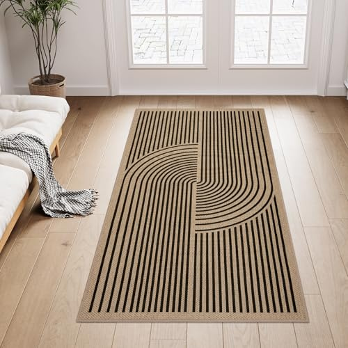 Homcomodar Fußmatte Fussmatte Innen 60 x 120 cm Waschbar Schmutzfangmatte Teppich Eingangsbereich Innen rutschfest Fussmatten Haustür Sauberlaufmatte Türmatte für Eingang Schlafzimmer Küchen, Braun