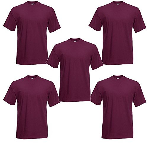 Fruit of the Loom Valueweight Tee-5 Pack T-Shirt, Rouge (Bordeaux 0_Rouge (Bordeaux), XXL (Lot de 5) Homme