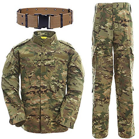 QMFIVE Taktisch Jacke Taktisch Uniform Softairjacke Taktische Männer BDU Kampf Jacke Shirt & Hosen Anzug Camo für Kriegsspiel Armee Militär Paintball Airsoft Jagd Schießen (MC, L)