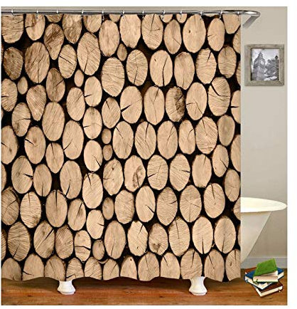 Bishilin 3D Anti Schimmel Duschvorhang Holz Duschvorhang Waschbar aus Polyester-Stoff 120x180 cm