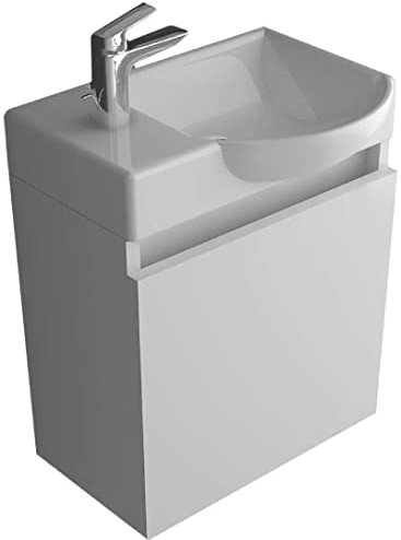 Alpenberger Badmöbel Set Vormontiert | Waschtisch mit Unterschrank 45 x 32 cm | Handwaschbecken aus Keramik mit Überlauf | Waschbeckenunterschrank mit Soft-Close Funktion | Bad und Gäste-WC