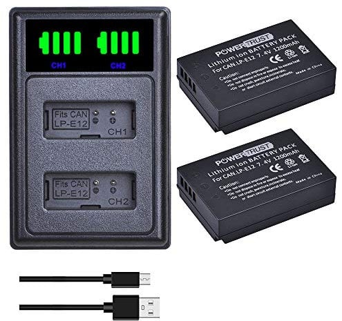 PowerTrust 2 Pack LP-E12 Battery and LED Dual Charger for Canon EOS M50 Mark II, M50, EOS M, M2, M10, M100, Rebel SL1, 100D, Kiss X7, SX70 HS Camera