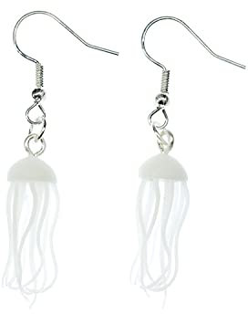 Miniblings Quallen Ohrringe - Handmade Modeschmuck I Medusa Medusen Nesselqualle Tentakel Tauchen Sommer Quallenohrringe weiß - Ohrhänger Ohrschmuck