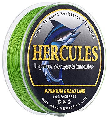 HERCULES Farbechte Geflochtene Angelschnur, 100m PE Geflochtene Schnüre, 4 Stränge Multifile Angelschnur, 100lb Test für Salzwasser und Süßwasser, Fluoreszierendes Grün, 100lb, 100m