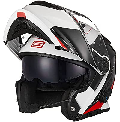 ORIGINE Motorradhelm Bluetooth Klapphelm Integralhelm ECE Mit Doppelvisier (Spike RED White,L)
